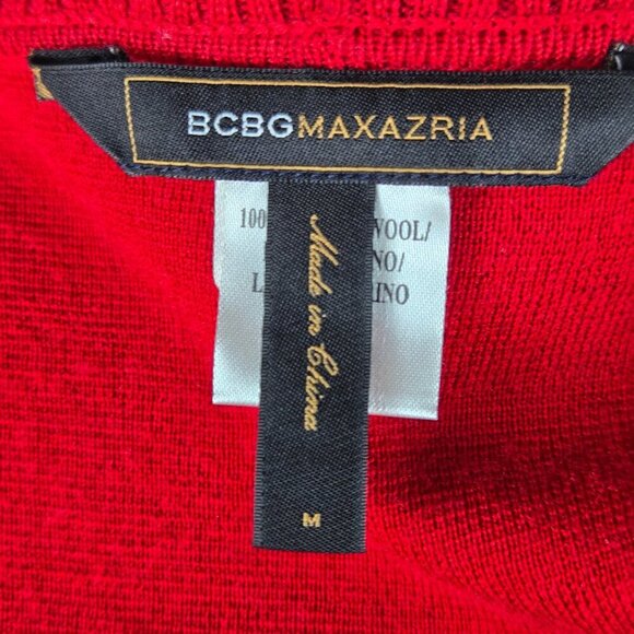 BCBGMaxAzria Size Medium Red 100% Merino Wool Sweater Cardigan Waist Tie Belt - Picture 7 of 11